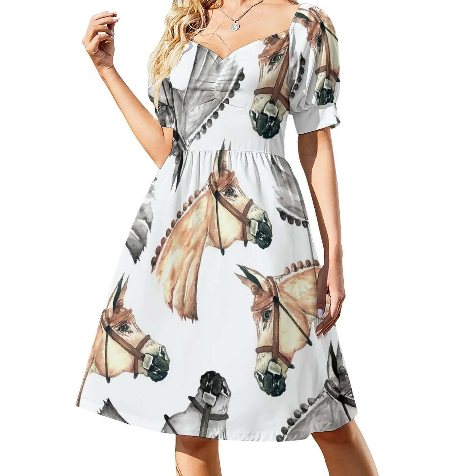 

Combination Equine Watercolour Print Sleeveless Dress Women's summer skirt loose women's dress dress party night