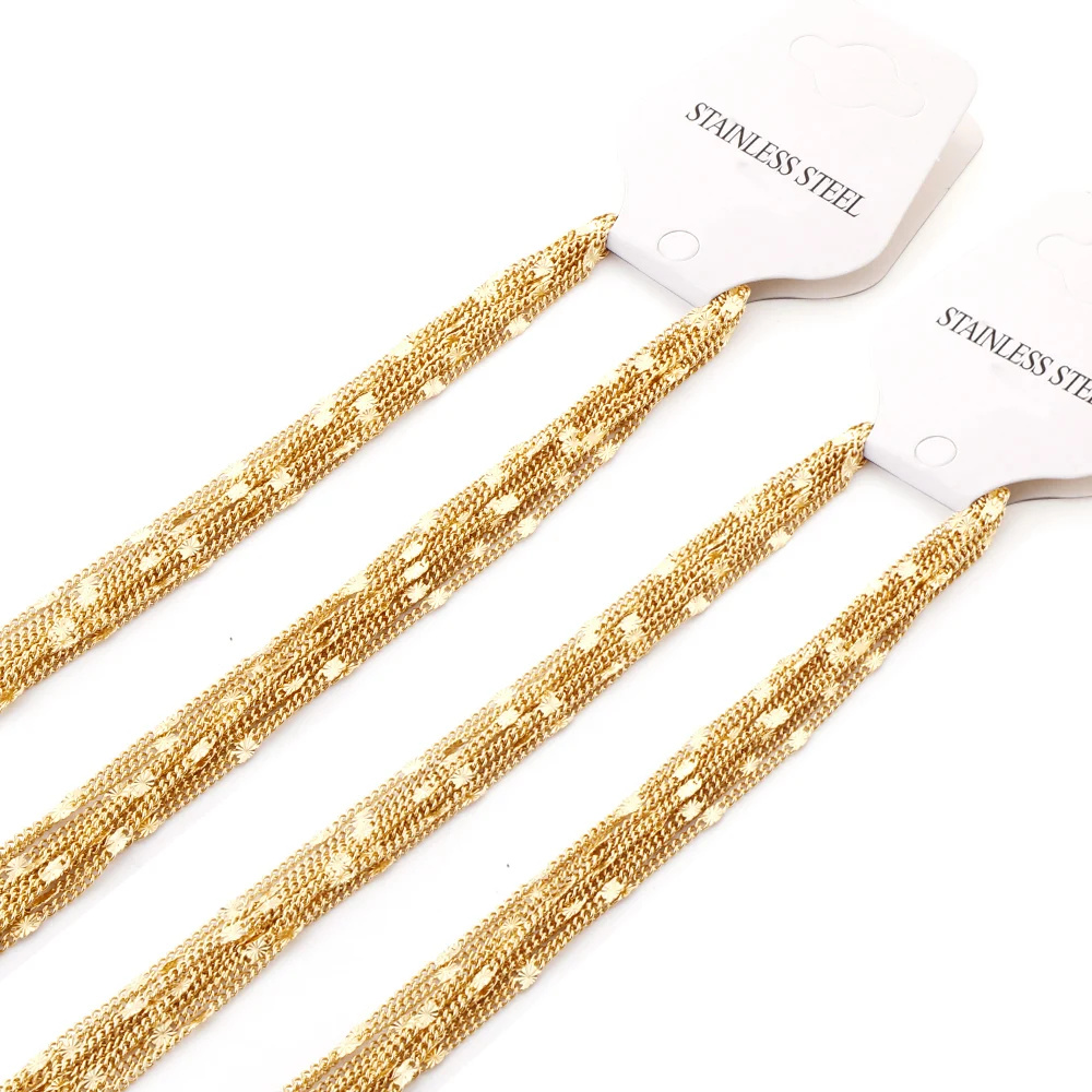 LUXUKISSKIDS 1.4mm 18K Gold Plated Shiny High Quality Stainless Steel Wholesale Chains For Women DIY Making 5pcs Stylish Chain