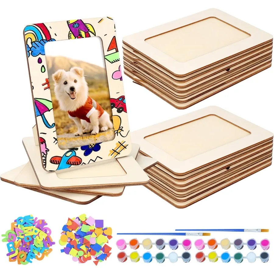 

18 упаковок деревянных фоторамок для поделок, набор деревянных фоторамок для рисования своими руками для 4 x 6 фотографий, незавершенная стоячая фоторамка