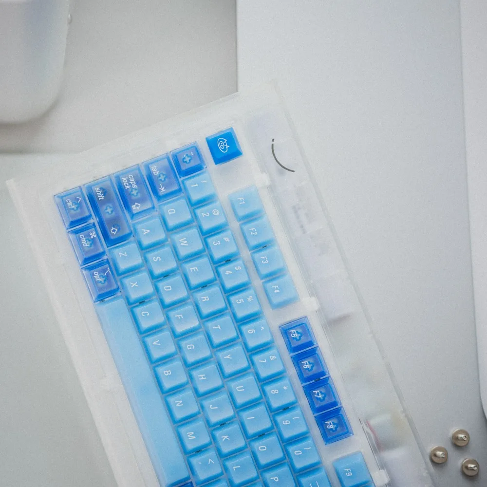 LeleLab Ocean Blue Keycaps Set Cherry Profile PC Material 151 Keys MX Stem for Mechanical Keyboard Custom Minimalist Design Gift