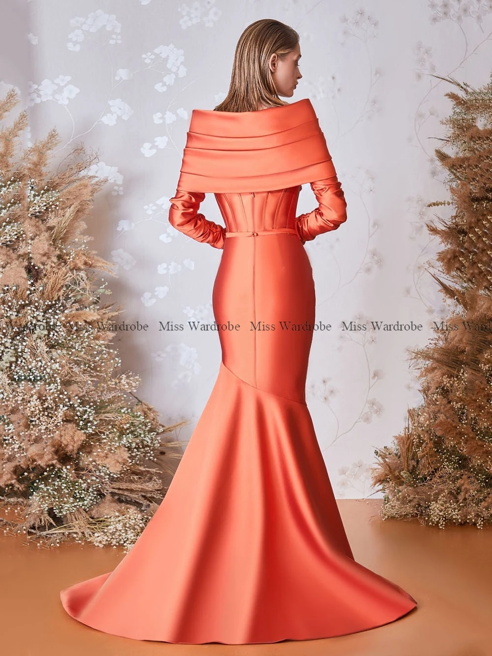 Vestidos De Fiesta Sexy Orange Mermaid Prom Dresses For Women Off Shoulder Long Sleeve Sequin Evening Party Club Gowns Side Slit