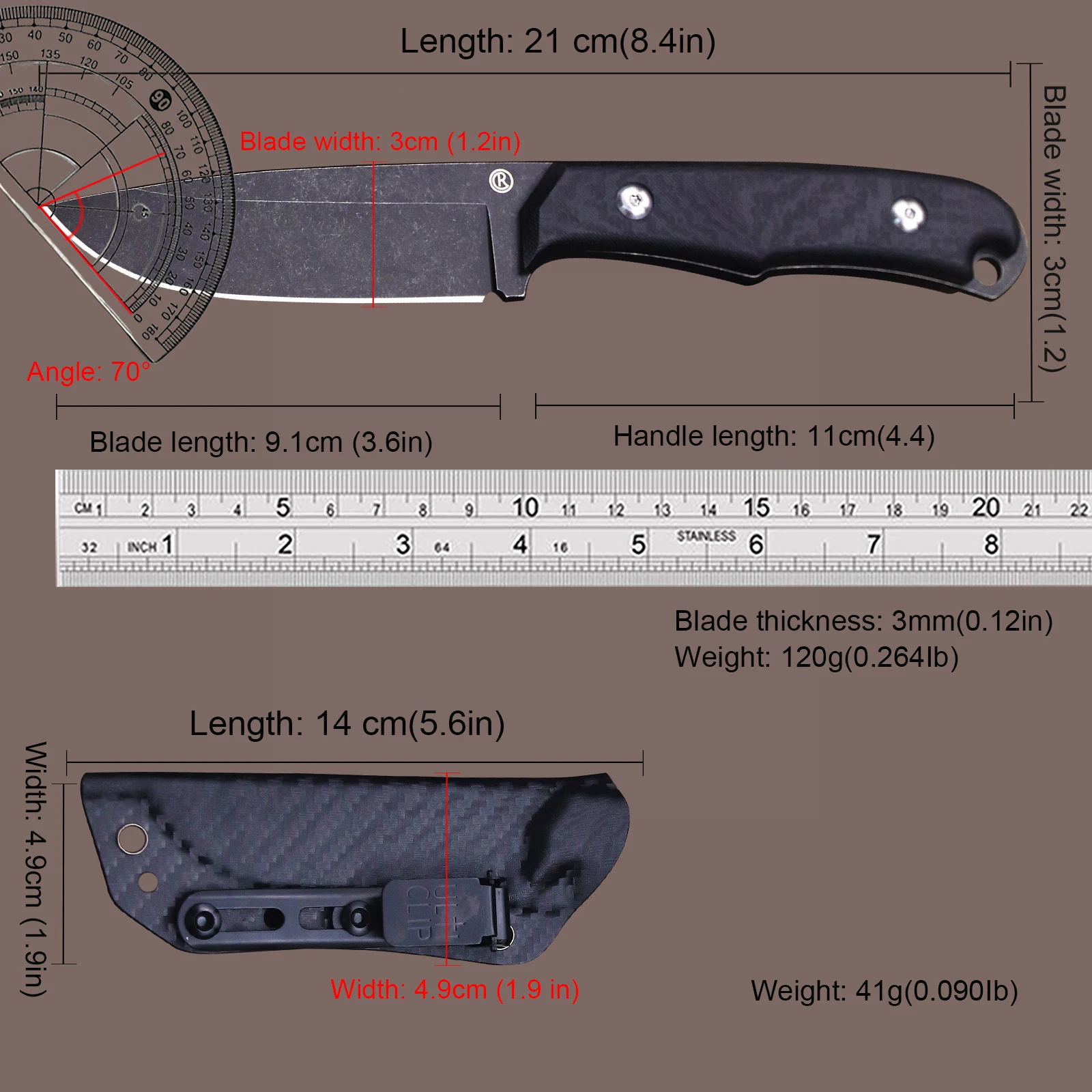 RSA Robin R-Couteau de chasse en acier, 12C27 Full Tang, manche en fibre de carbone et lin, couteau de survie, EDC Jungle Knife, Backpackers