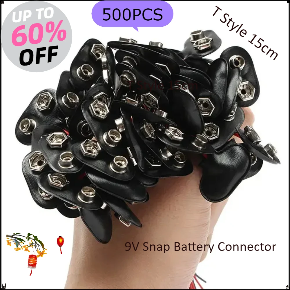

500pcs/lot 9V Snap Battery Connector Wire Cable Adapter Holder Experimental Snap Power Cable Connectors Terminal T Style 15cm