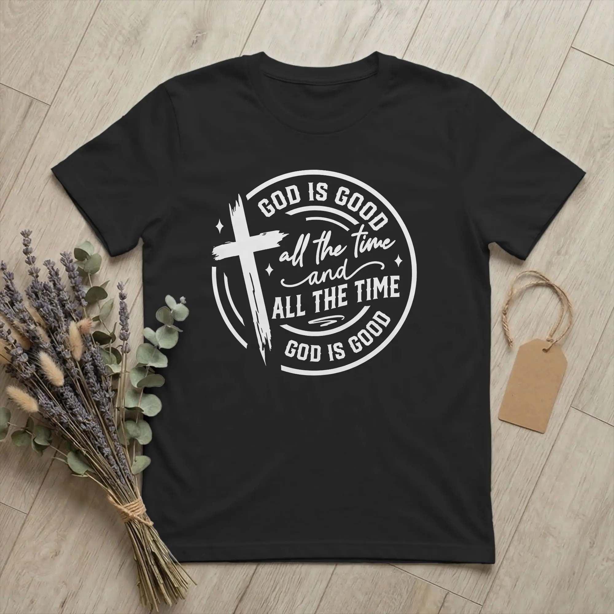 God Is Good All The Time Bible Quote T-Shirts Men Jesus Christian Novelty Pure Cotton Tees Short Sleeve T Shirt Plus Size Tops
