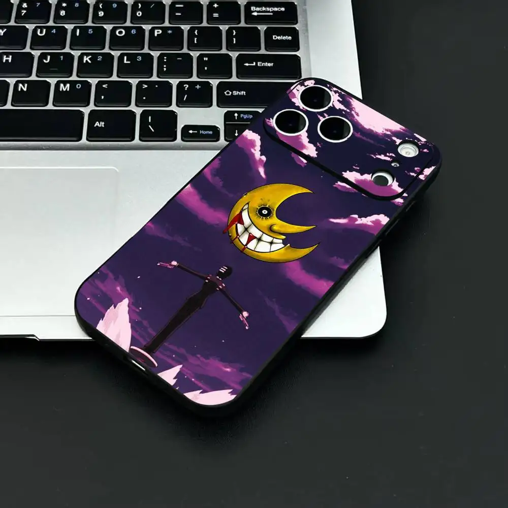 أنيمي S-الروح الآكل حالة الهاتف أزياء الأسود متجمد TPU حالة الهاتف لفون 12-17. تصميم مطلي بالرش بالأشعة فوق البنفسجية، مضاد للسقوط يوميًا