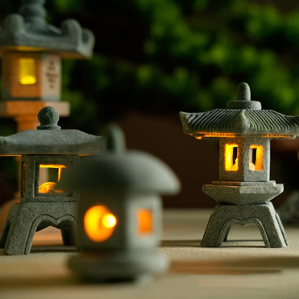 معبد صغير فانوس ضوء حديقة تمثال المشهد الصغير خزان الأسماك زن ساحة حوض السمك بونساي زن حديقة ديكورات المنزل في الهواء الطلق