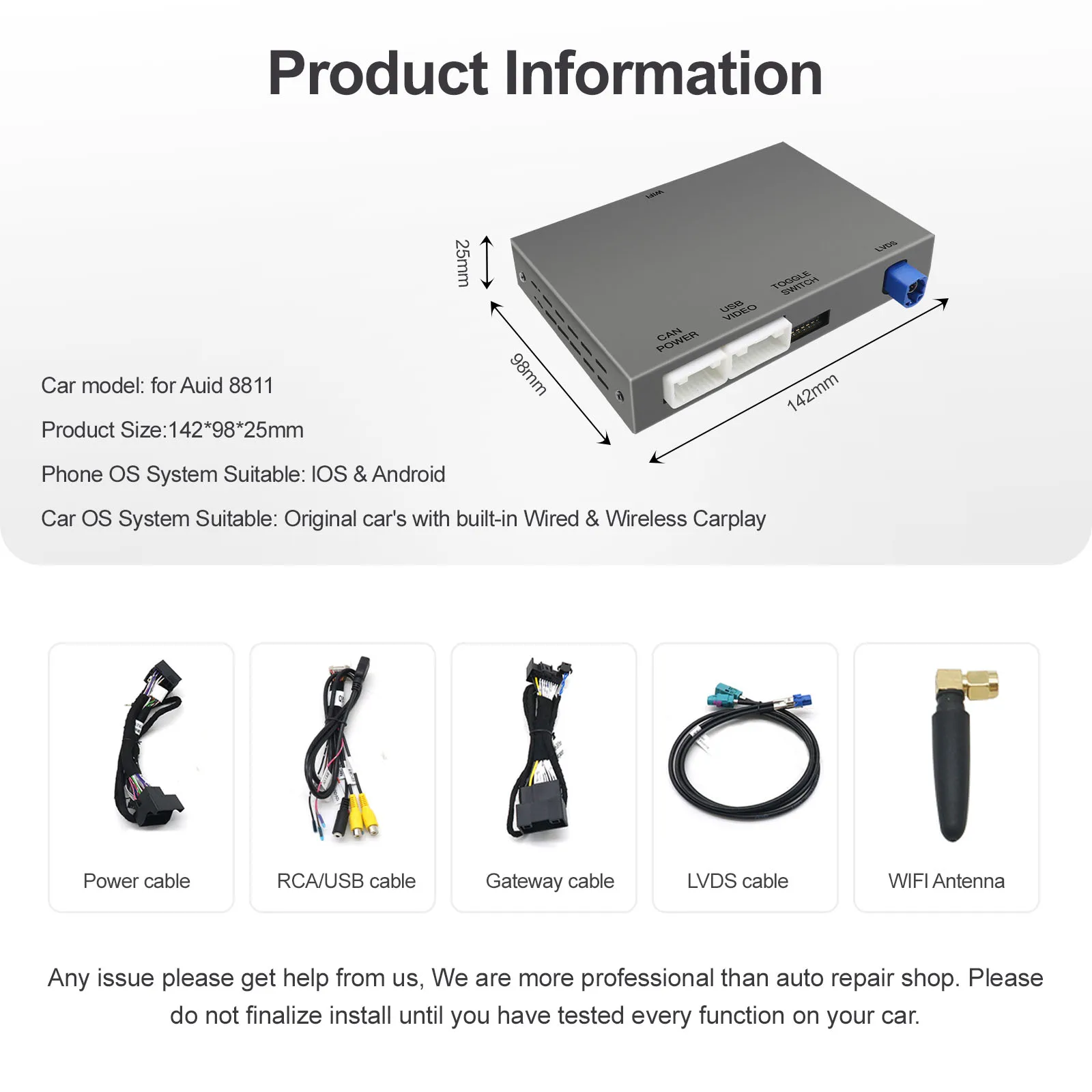 Wireless CarPlay Decoder for Audi A6 A7 2011-2018 Mirror Link Bluetooth GPS Navigation Android Auto Interface Bluetooth Camera