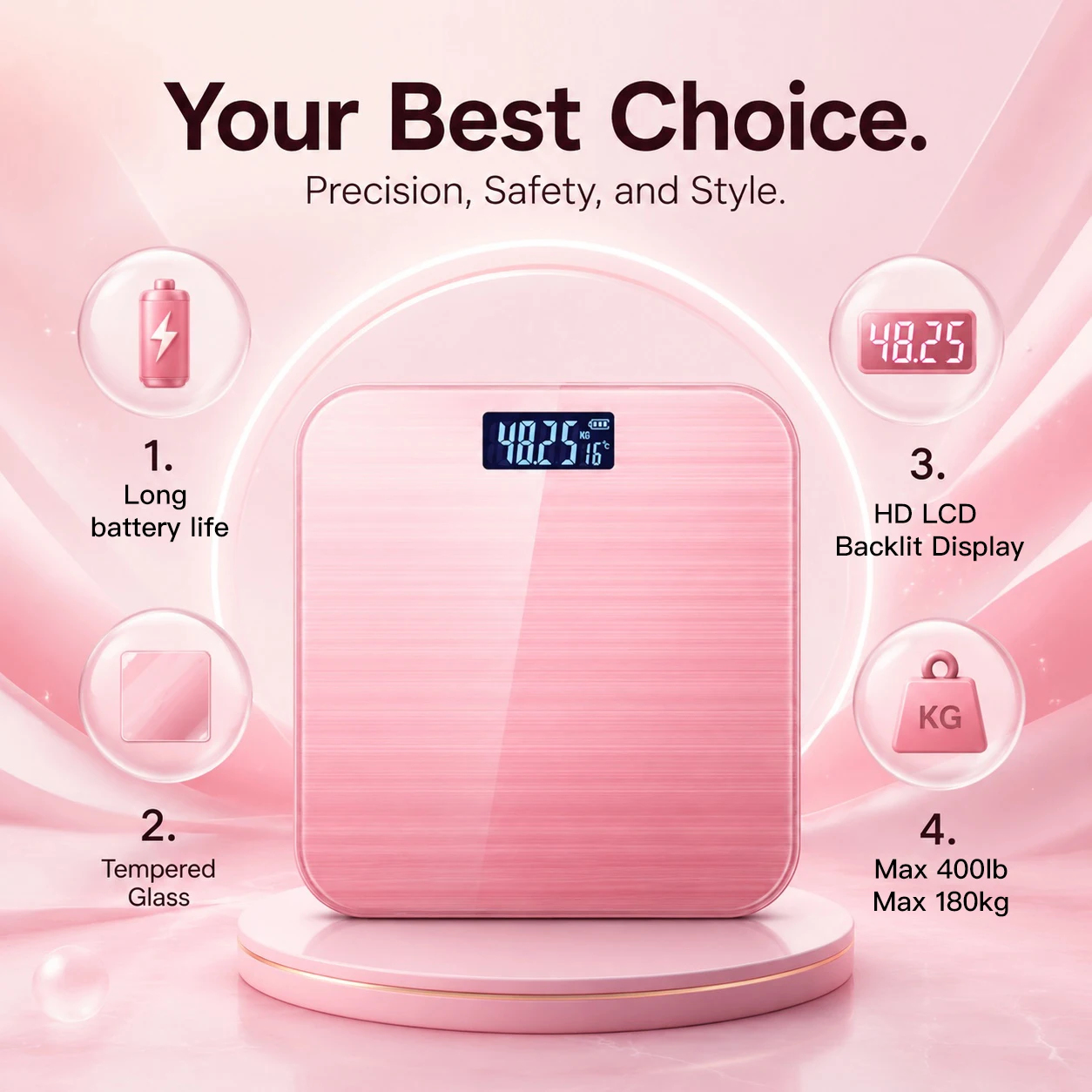 Digital Bathroom Scale High Precision Tempered Glass Display_voghion.com