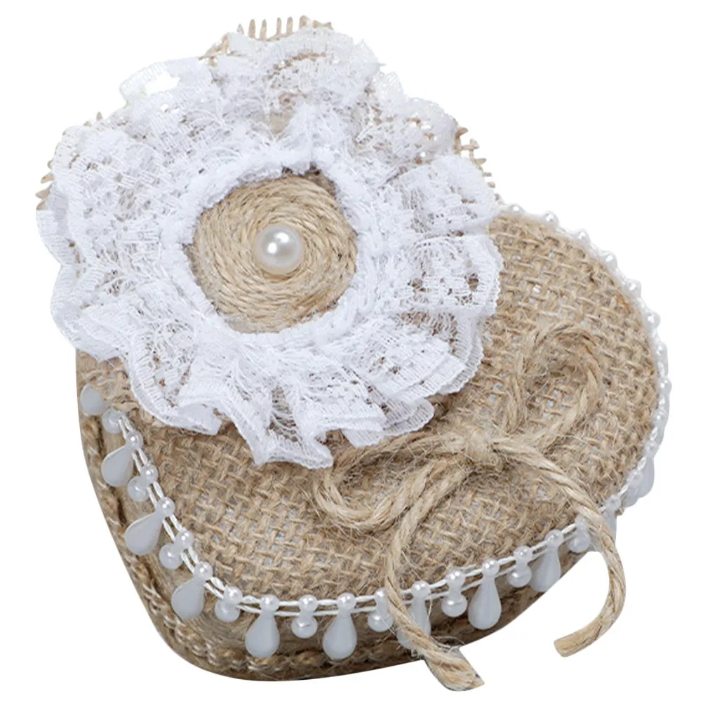 

Коробочка для обручального кольца с сердечком, льняной футляр для украшений, для предложения руки и сердца, держатель для свадебного кольца, компактный, удобный для путешествий