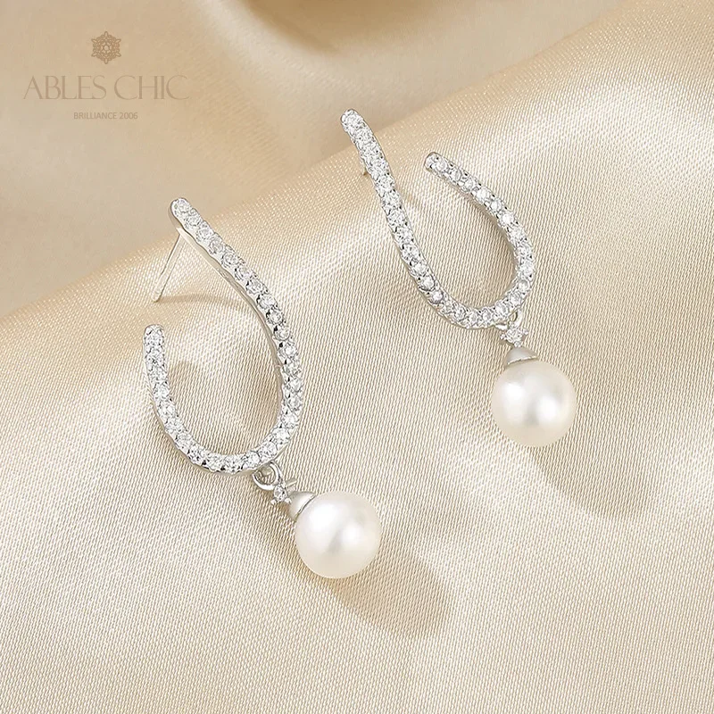 AC Freshwater Pearls 6.5-7mm and CZ Accent Flower Shape Halo Solid 925 Silver Drop Earrings PE1012