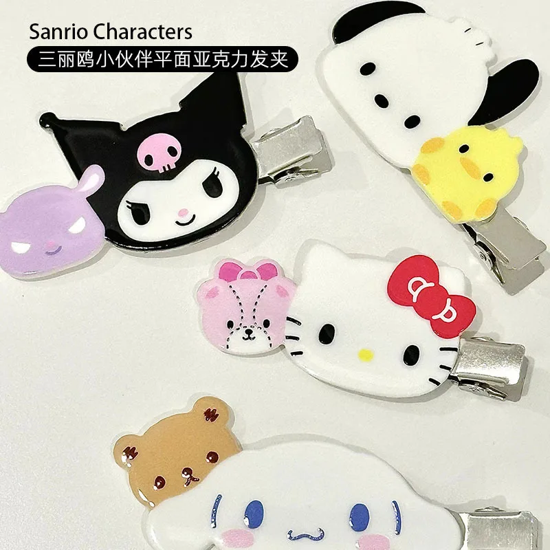 

Sanrio Hello Kitty Anime Hairpin Cute Cinnamoroll Kuromi Acrylic Hair Clip Girl Cartoon Bangs Clip Hair Accessories Gift