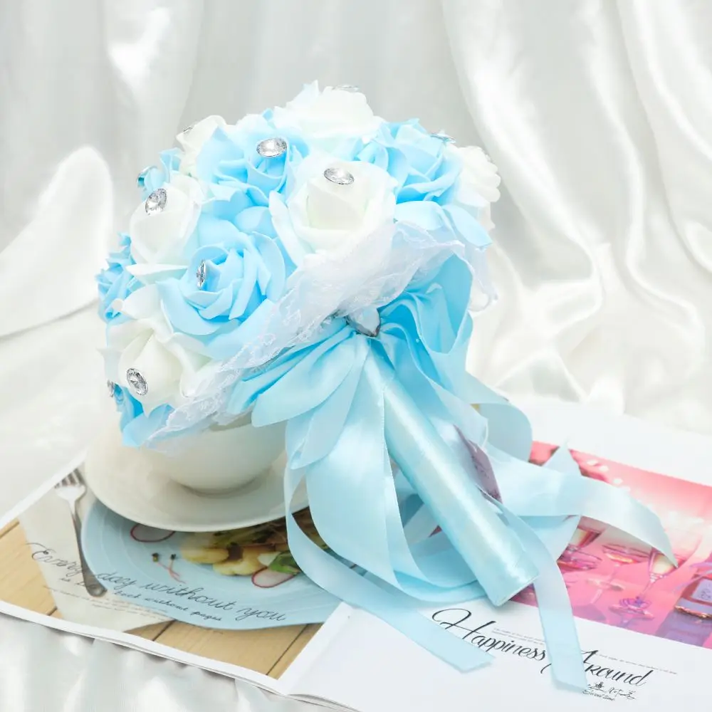 Crystal Wedding Flowers Western Wedding Flower Simulation Rose Flower Small Bouquet Rhinestone Lace Hand Bouquet