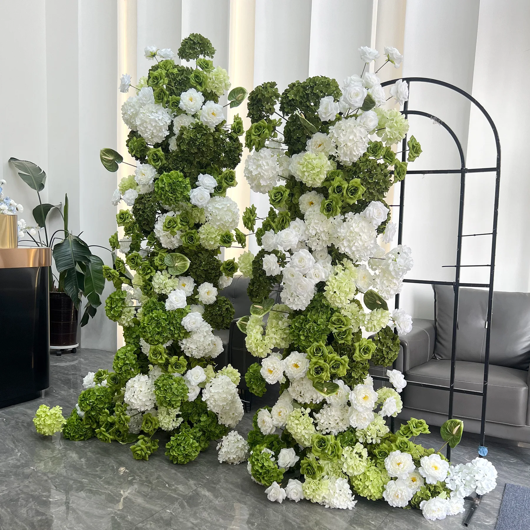 Green wedding background flower stage background arrangement fake flower window exhibition hall decoration cake tower