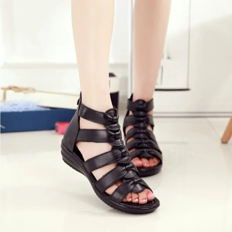 

Лето 2021, римские сандалии из натуральной кожи, сандалии на танкетке с открытым носком, сандалии большого размера, женские сандалии