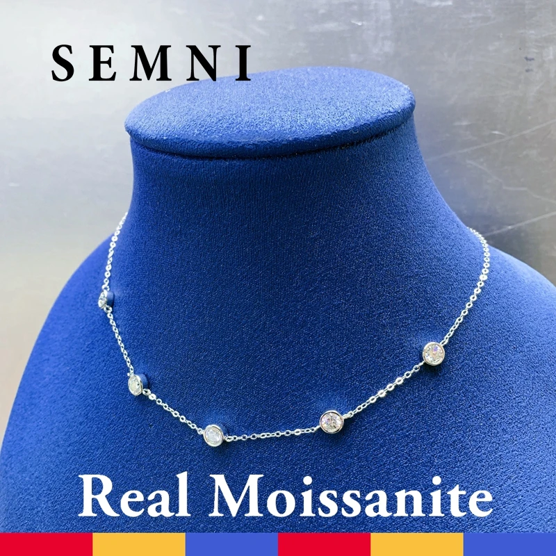 

SEMNI Total 2.5ct Certified Moissanite Diamond Babysbreath Pendant For Women 18k Gold Plated Brilliant Halo Necklace Love Gifts