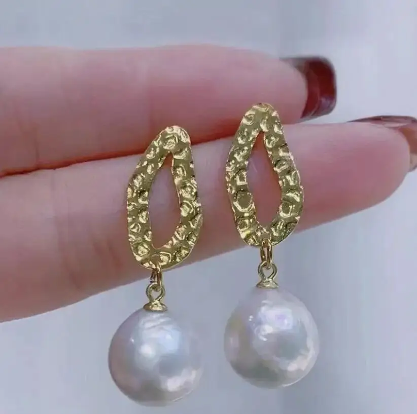 

Christmas gift 10-11mm South Sea White Baroque Pearl stud Earrings 925s