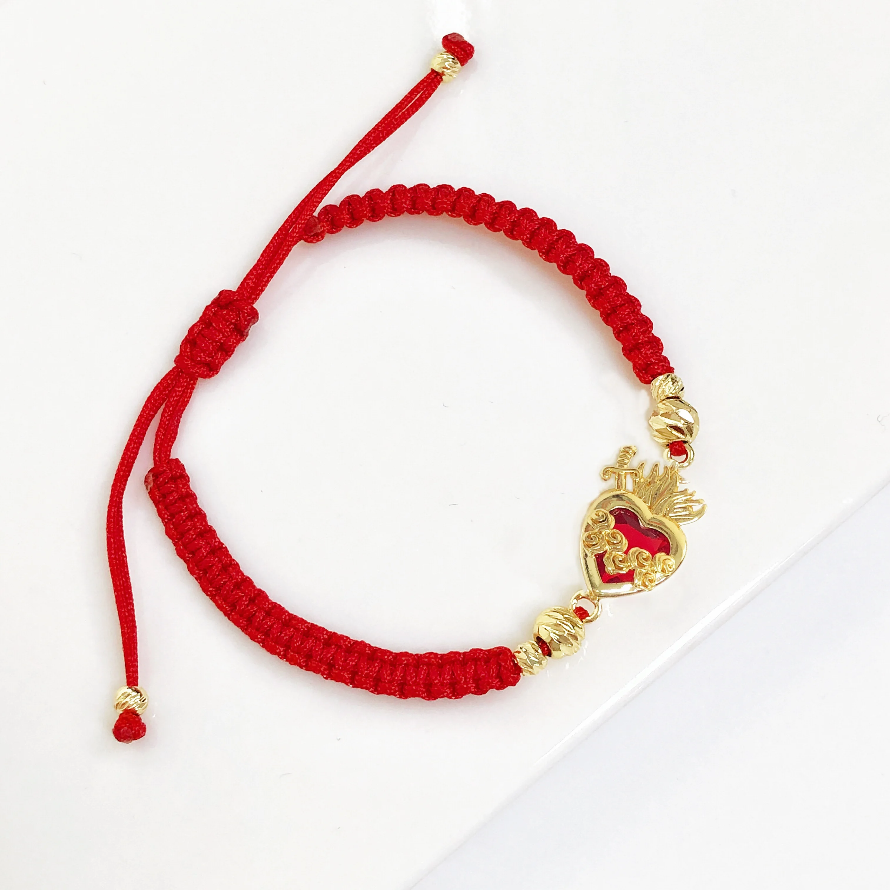 Braided Sacred Heart Shaped Crystal Cross Bracelet