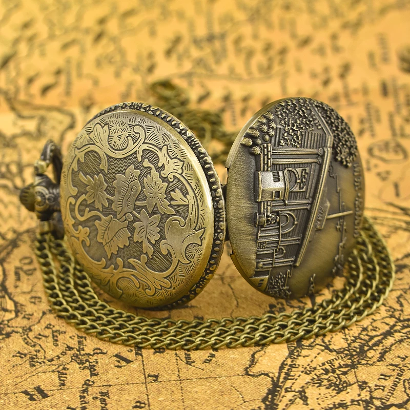 ساعة جيب صدفية برونزية عتيقة للطلاب والطلاب ، نانوب ، قصر منحوت ، قلادة كوارتز ، هدية