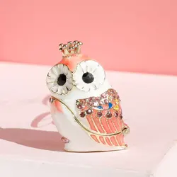1pc Hand Painted Cute Owl Trinket Box, Hinged Enameled Animals Jewelry Box, Unique Mini Ring Jewelry Organizer,Owl Ornament