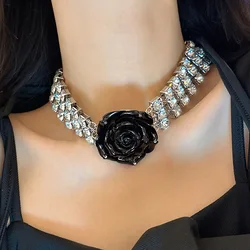 2025 New Rose Flower Necklace for Women Girls Fashion Vintage Elegant Chunky Chain Clavicle Chain Necklace Jewelry Gift