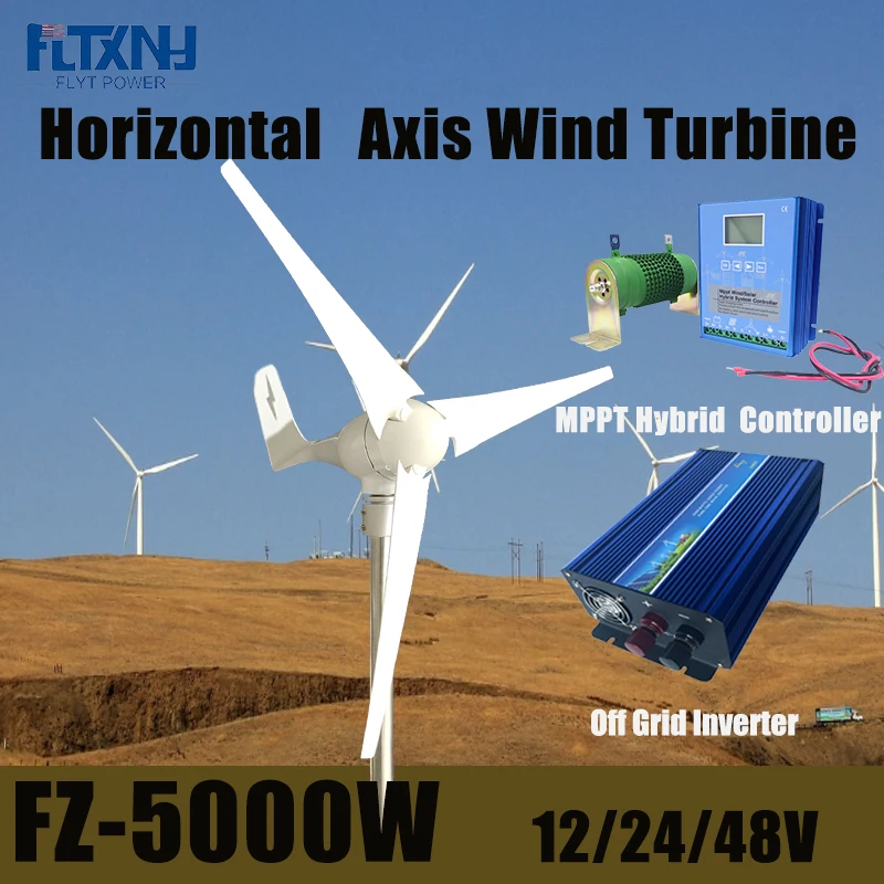 

3/4/5KW Windmill 12/24/48V 3 Blades Wind Turbine Generator With MPPT Controller Low Start Wind Speed For Off Grid System Camping