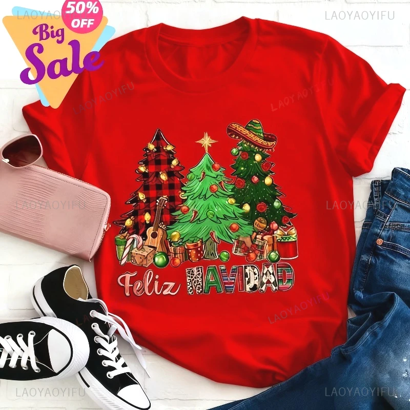 

Spanish Teacher Vintage Shirt Christmas T-shirt Christmas Trees Funny Pattern Tees Very Simple Style Fashionable Short Sleeves