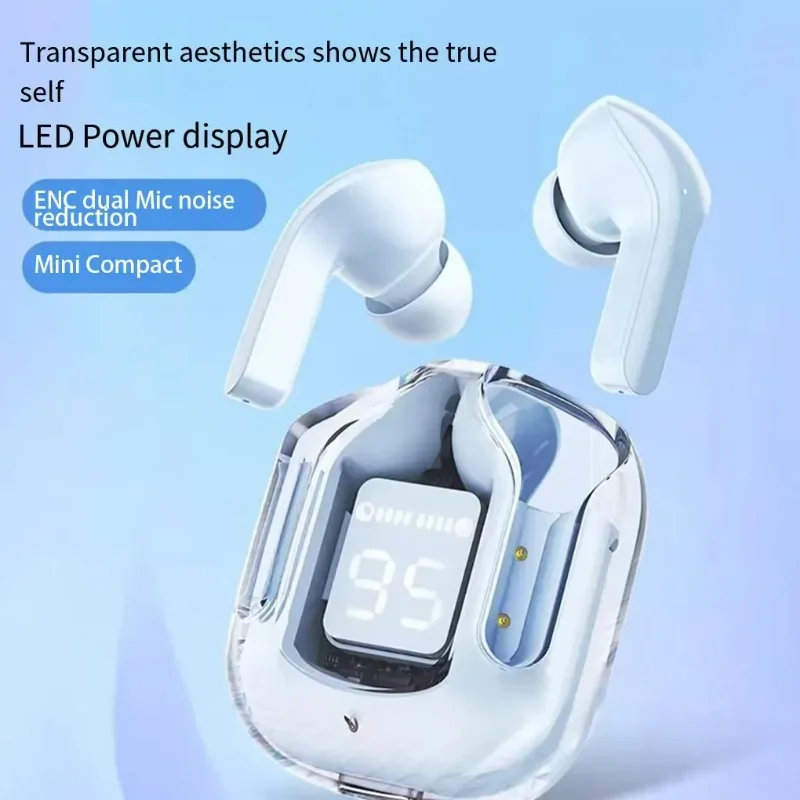 Original T2 Wireless Bluetooth Earphone Transparent HIFI Headphones LED Power Digital Display Stereo Sound Earphones for