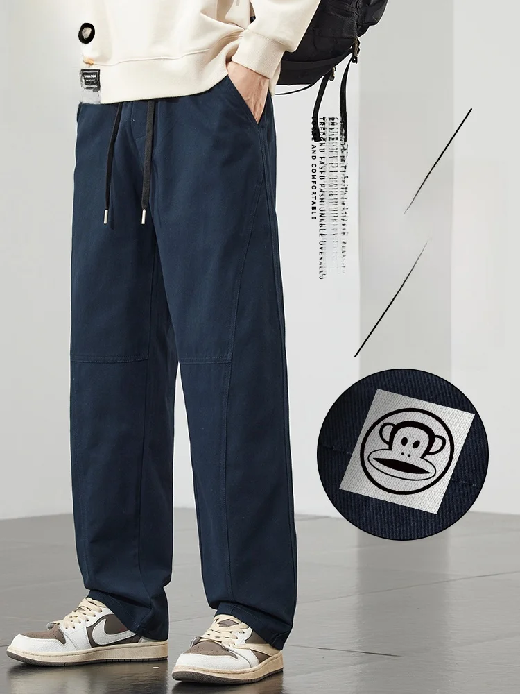 

PaulFrank Men's Casual Pants Spring Autumn Loose Straight Leg Long Trousers Comfortable Cotton Blend Youthful Sle