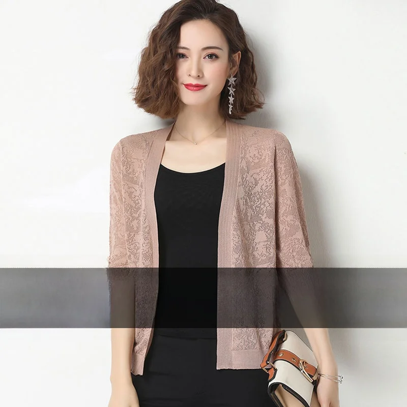 

Вязаный кардиган из ледяного шелка для женщин, свободный летний тонкий жакет для мам с защитой от солнца, маленький размер