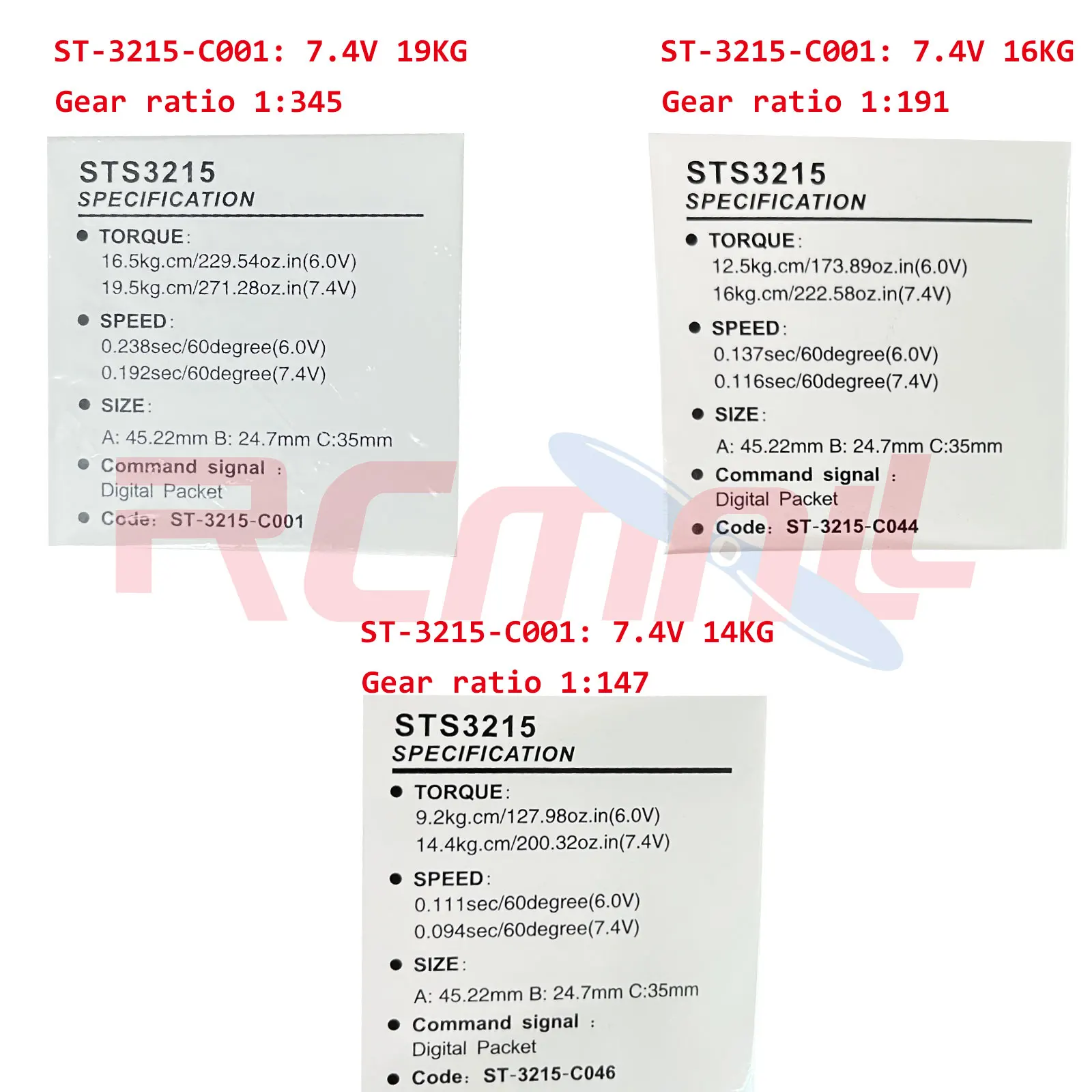 Serwo Feetech 7.4V 19KG z enkoderym magnetycznym, obrót 360 stopni, STS3215, precyzyjne serwa z przesyłaniem informacji przez szeregowy magistralę TTL, przełożenie 1:147 1:191 1:345 — zdjęcie produktu 2