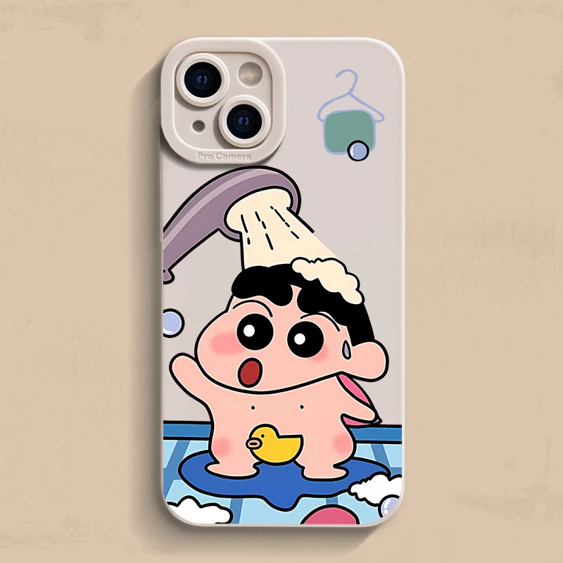 

Full screen Cute Bathing Shin-chan Phone Case For iPhone 16 15 14 13 12 11 Pro Max XS X XR 7 8 Plus 13 15 Soft TPU Matte Cover