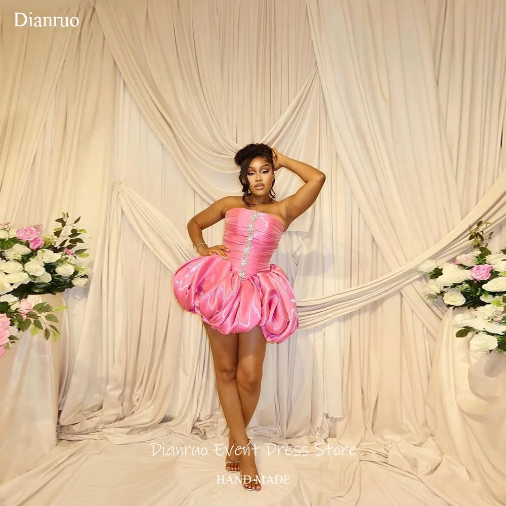 

Dianruo Ruched Satin Prom Dresses Mini A Line Birthday Party Gowns For Woman Shimmering Crystal Vestido De Festa Customized
