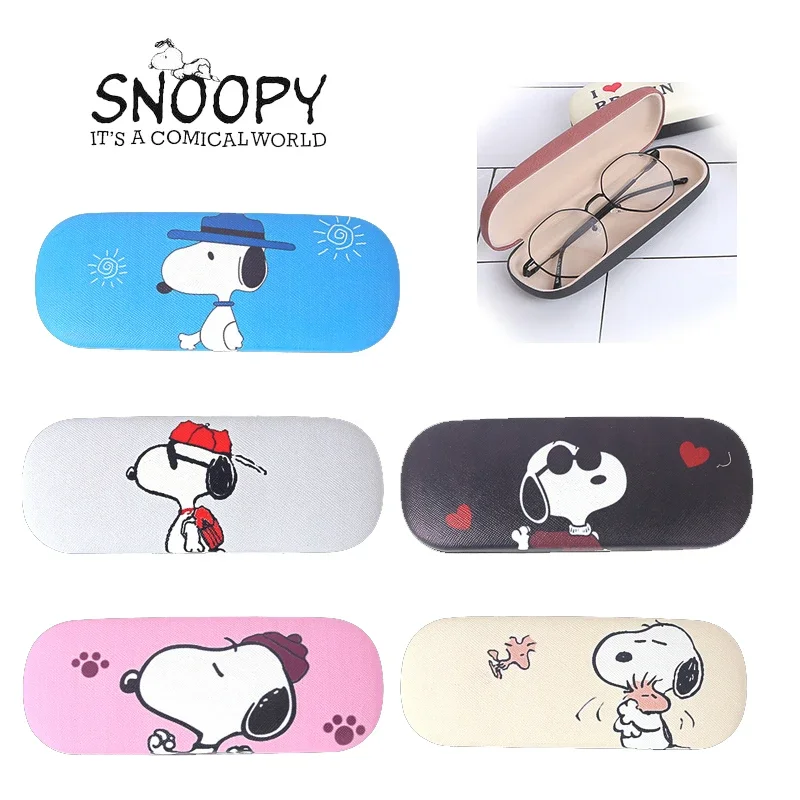 Snoopy PU Leather Myopia Glasses Case Bullet Buckle Box Optical Myopia Iron Box Student Simple Sunglasses Box Storage Box kawaii