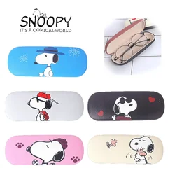 Snoopy estuche de cuero PU para gafas de miopía, caja de hierro para miopía óptica, caja de almacenamiento de gafas de sol simples para estudiantes, kawaii