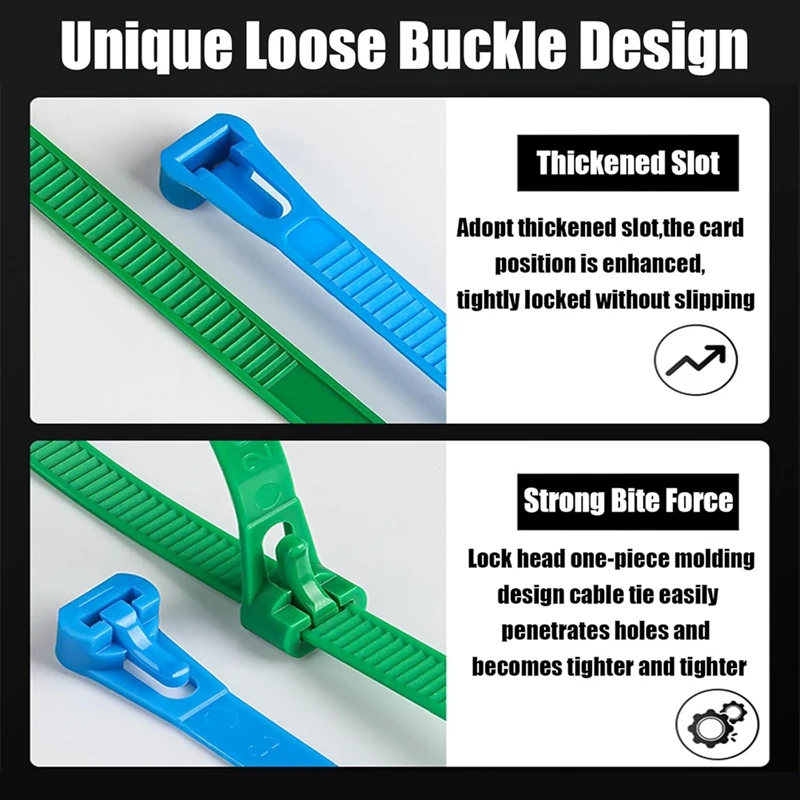 バックル付きの再利用可能なナイロンケーブルタイ,8x200mm, 200個