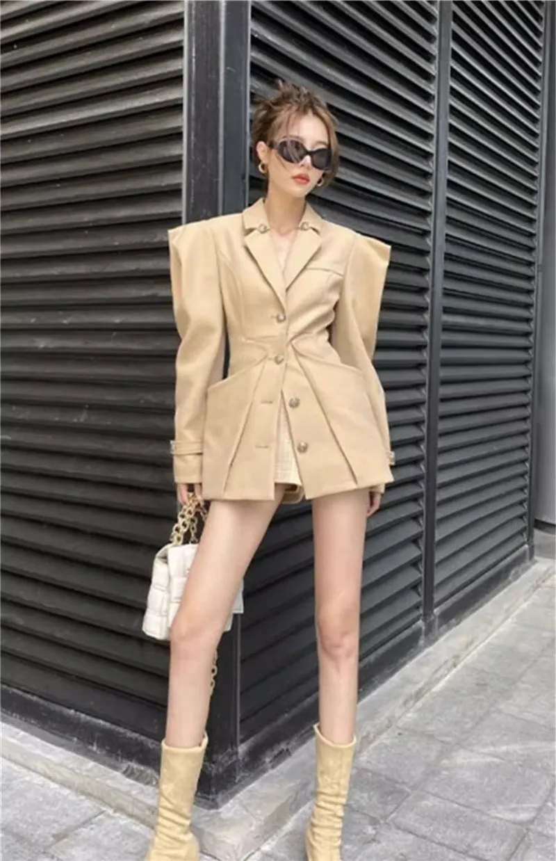 Blazer de manga comprida com gola entalhada feminino, blazer de escritório, terno casual feminino, jaqueta elegante, nova moda, primavera, 2022, Y4787