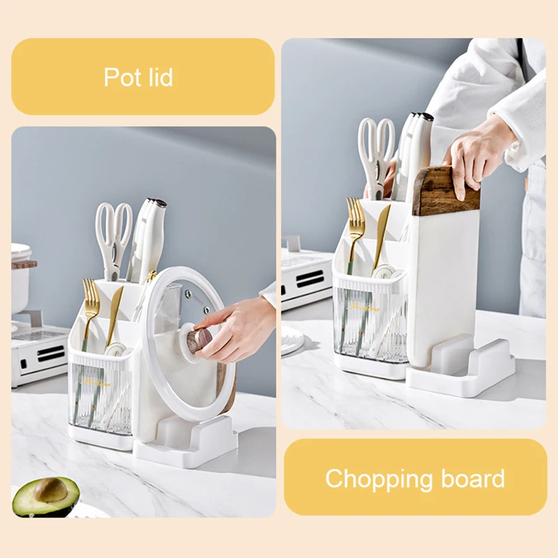 Kitchen Multi-functional Storage Rack Cutting Board Knife Pot Lid Holder Integrated Storage Rack Chopsticks Cage Tableware