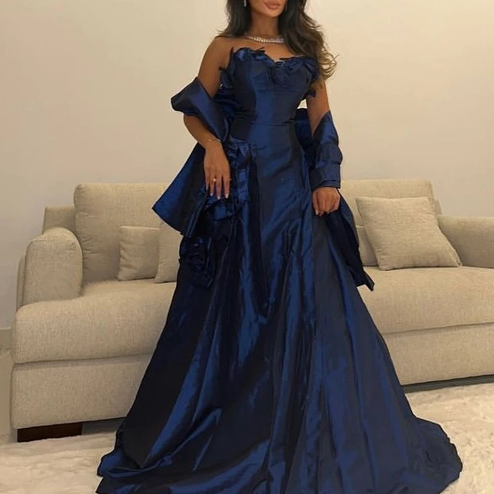 

CustomizedElegant Sweetheart Sleeveless A-Line Satin Floor Length shawl Flowers Modern Evening Party Dresses Woman Bespoke Occas