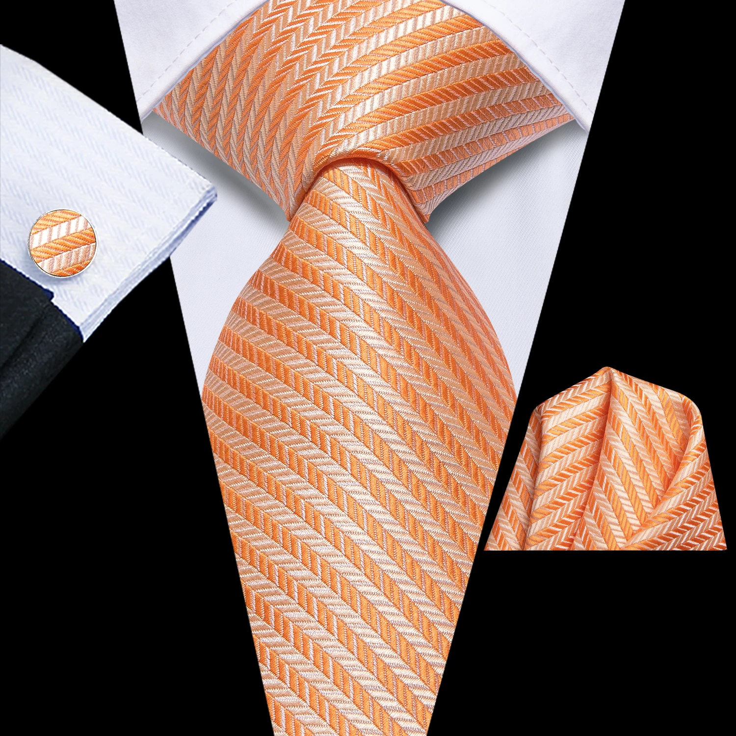 3 piezas de corbata para hombre, rayas naranjas, corbata, bolsillo, gemelos cuadrados, conjunto de boda, formal, informal, fiesta de oficina