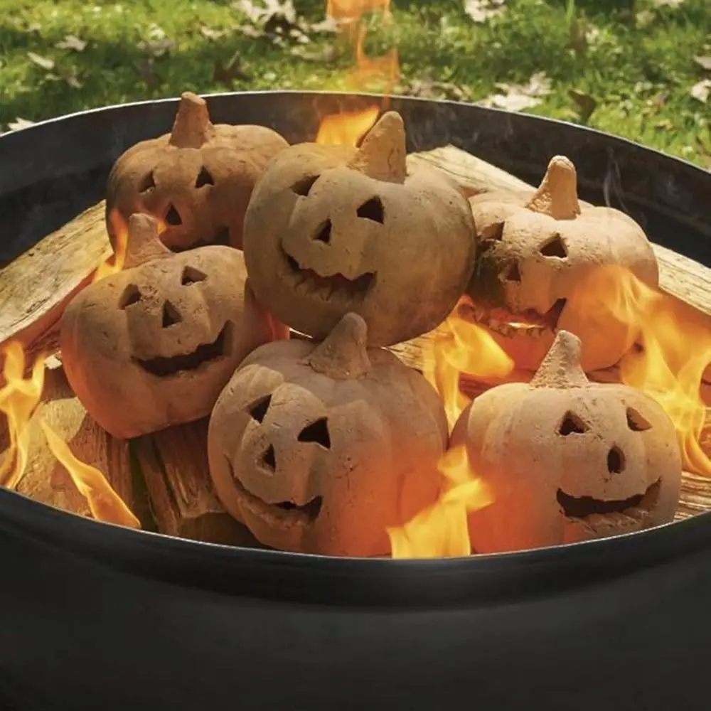 for Bonfire Fire Pits Pumpkins Stoneware for Campfire Reusable Halloween Pumpkins Fire Pits Horrific Atmosphere and Decoration