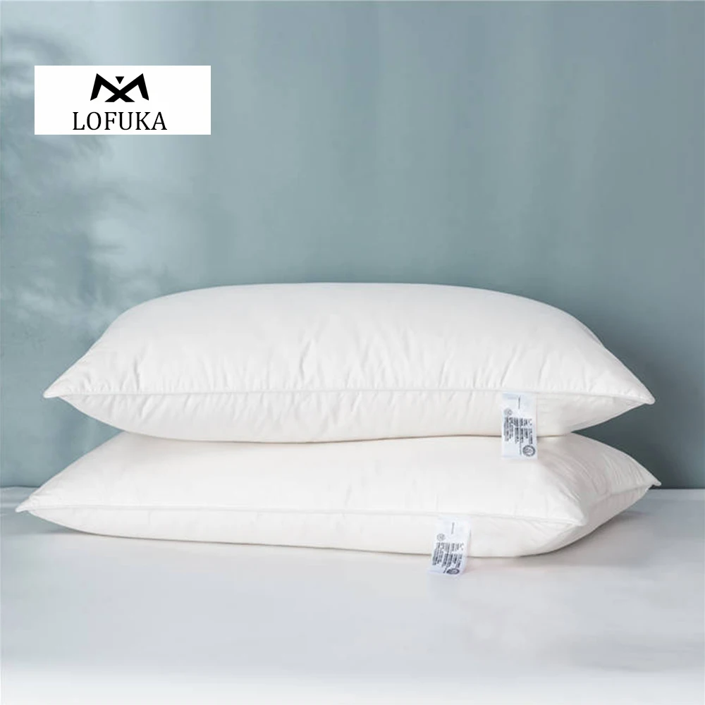 Lofuka Women Winter 100% Goose Down Pillow Down-proof Cotton Cover Neck Protection Bedding 3D Style Queen King Sleep Bed Pillows