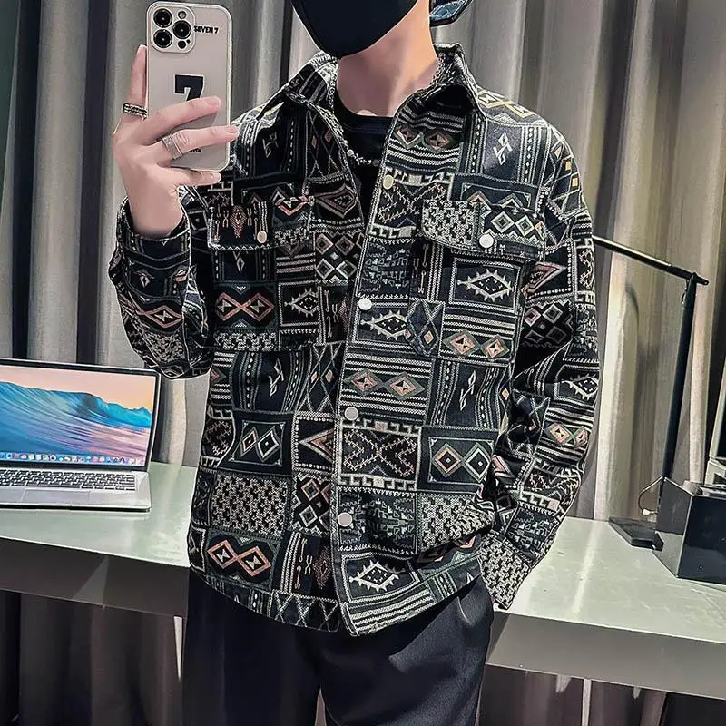 

Мужская джинсовая куртка Slim Fit в этническом стиле, повседневная свободная низкая цена, модная стираная винтажная одежда, мужские джинсовые пальто в японском стиле ретро