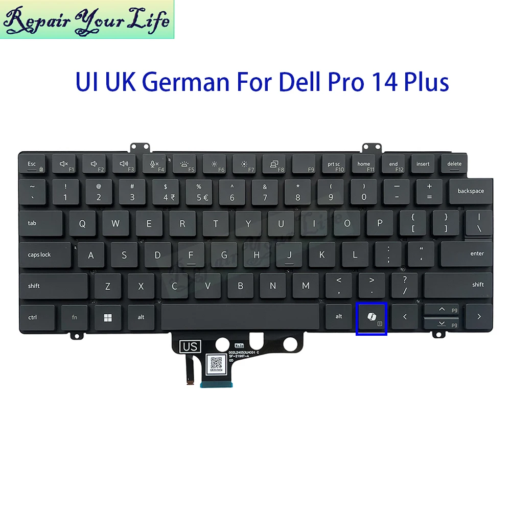 Deutsche UI UK Laptop-Tastatur mit Hintergrundbeleuchtung für Dell Pro 14 Plus PB14250 PB14255 Pro 14 PC14250 PC14255 Max 14 MC14250 MC14255 0K12J6