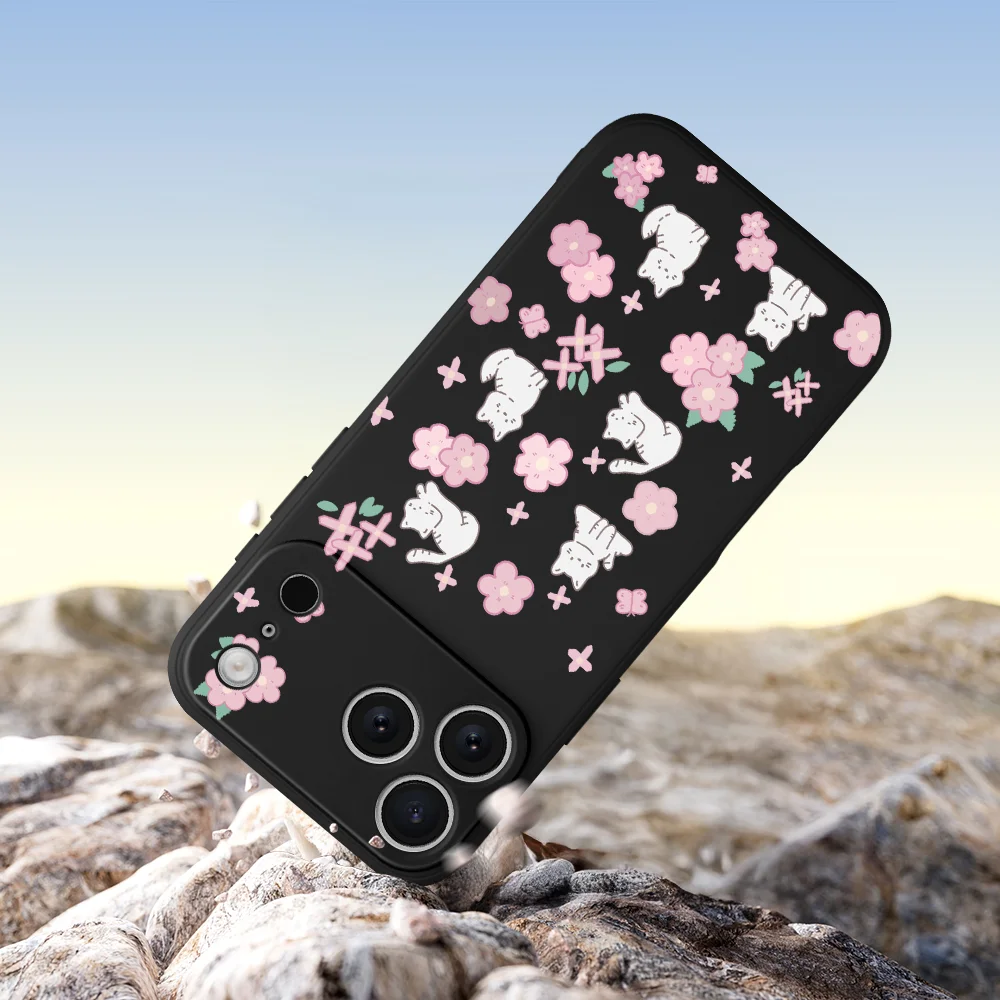 حافظة هاتف Cat Sakura لهاتف iPhone17 ProMax 17 Air 16 15 14 13 12 11 Pro Max XS Max7 8 Plus 16e 16 Plus غطاء من البولي يوريثان