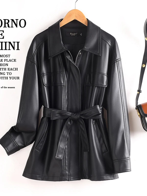   Ning 本革ジャケット レディース ミッドレングス 2025 春秋新作 スタイリッシュでファッショナブルな小さいサイズ シープスキンコート