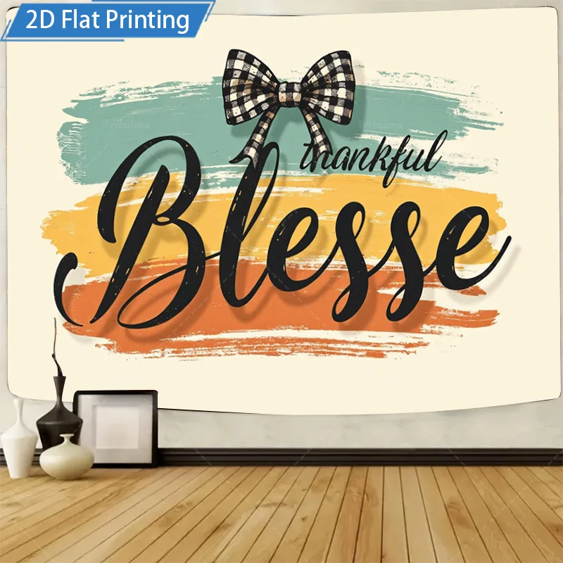 [2D FLAT] 1pc 4x16inch Metal Sign Thankful Blessed Wall Art 2D Flat Print Decorative Metal Sign for Home Farmhouse Style
