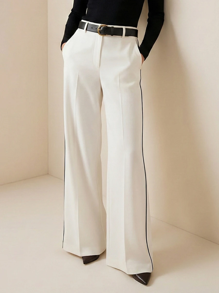 

Женские брюки Missuoo 2026: модные широкие брюки с белыми брюками-палаццо и черными полосками по бокам, формальные брюки для работы, стильные брюки для уличной моды