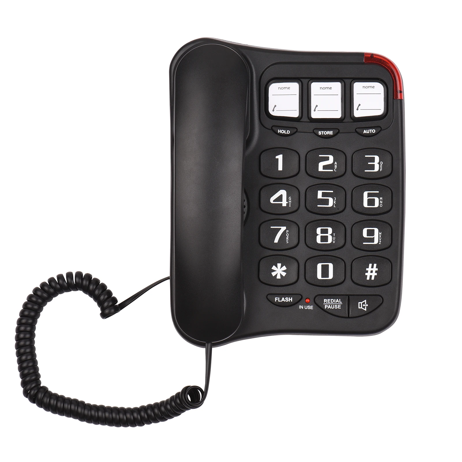 Black Corded Phone with Big Button Desk Landline Phone Wall Mountable Telephone Support Hands-Free/Redial/Flash/Speed Dial/Ring