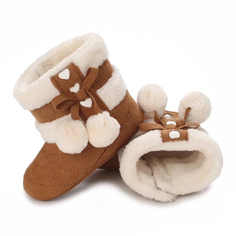 Winter Snow Boots For Newborn Baby Girls Booties Keep Warm Plush Inside Anti-Slip Baby Infant Toddler Cute Soft Bottom Shoes