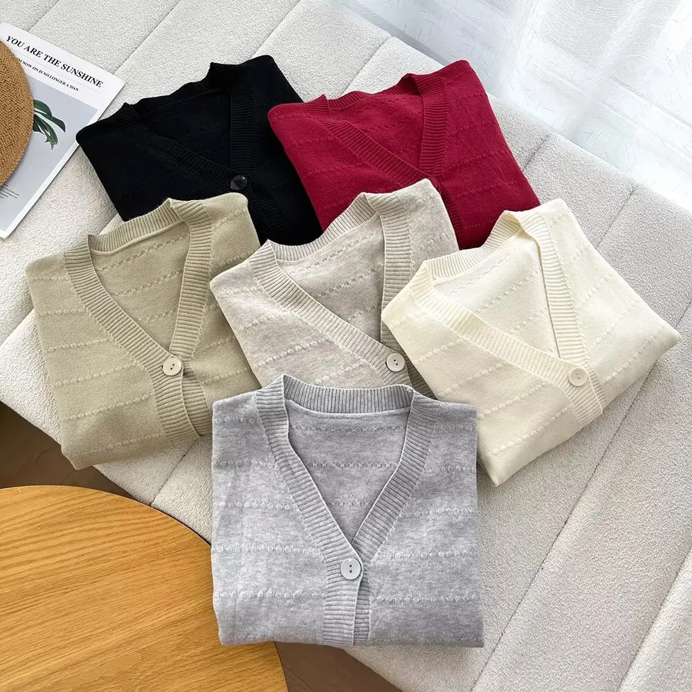 

Soft Lazy Sle Korean Personali V-ne Loose Slimming Single Button Knitted Sweater Cardigan Skin-friendly Comfortable